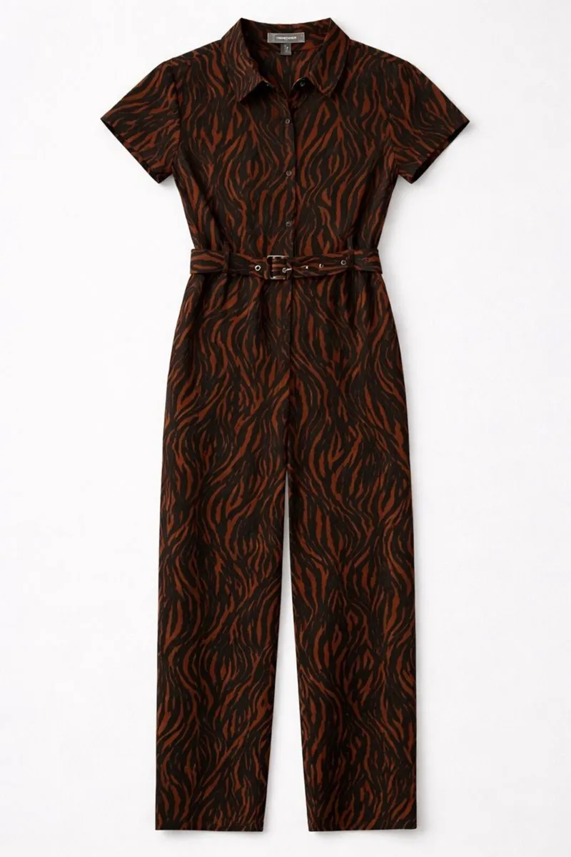 Zebra Print Belted Shirt Jumpsuit: Size 12 - Image 2