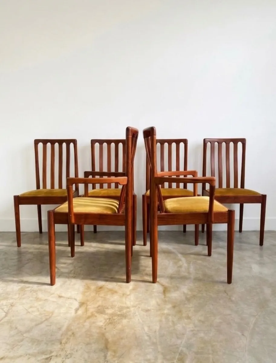 6 Vintage Mid Century Teak Dining Chairs - Image 1