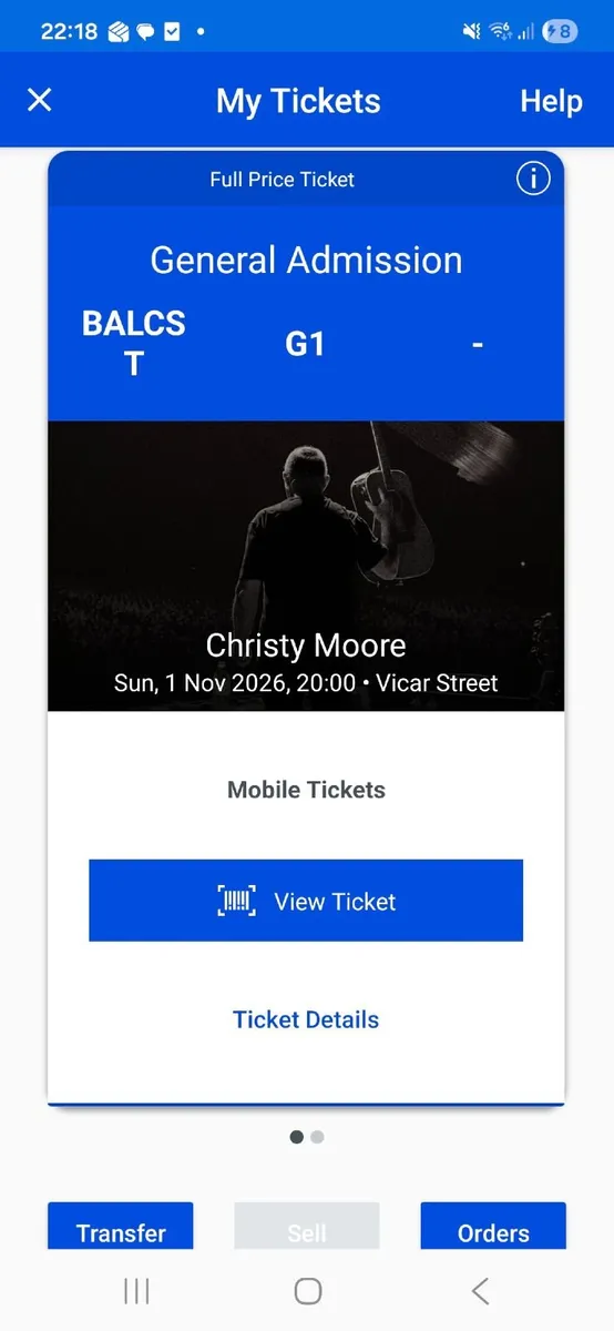 Christy Moore Vicar Street tickets x2, Nov 1st