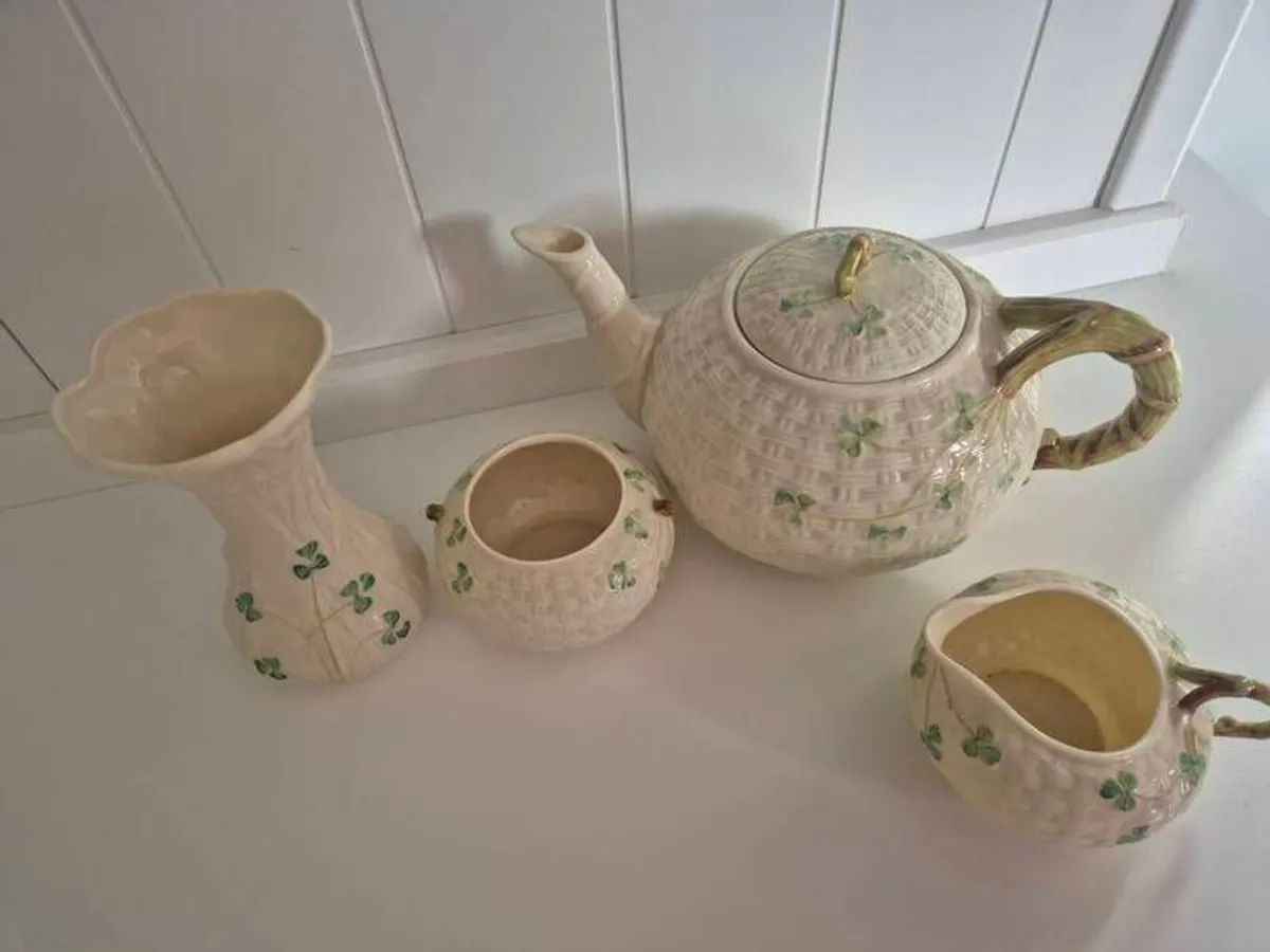 Vintage Belleek Irish China Classic Shamrock & Basketweave Pattern - Image 1