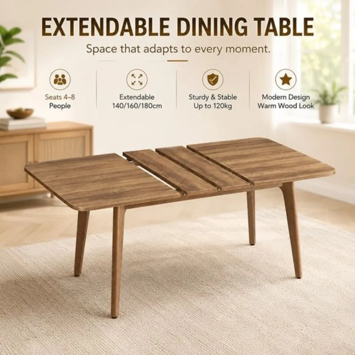Extendable Wooden Dining Table Seats 4 -8 - Image 1