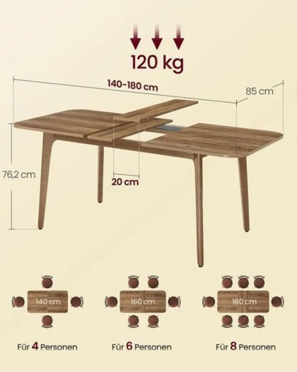 Extendable Wooden Dining Table Seats 4 -8 - Image 3