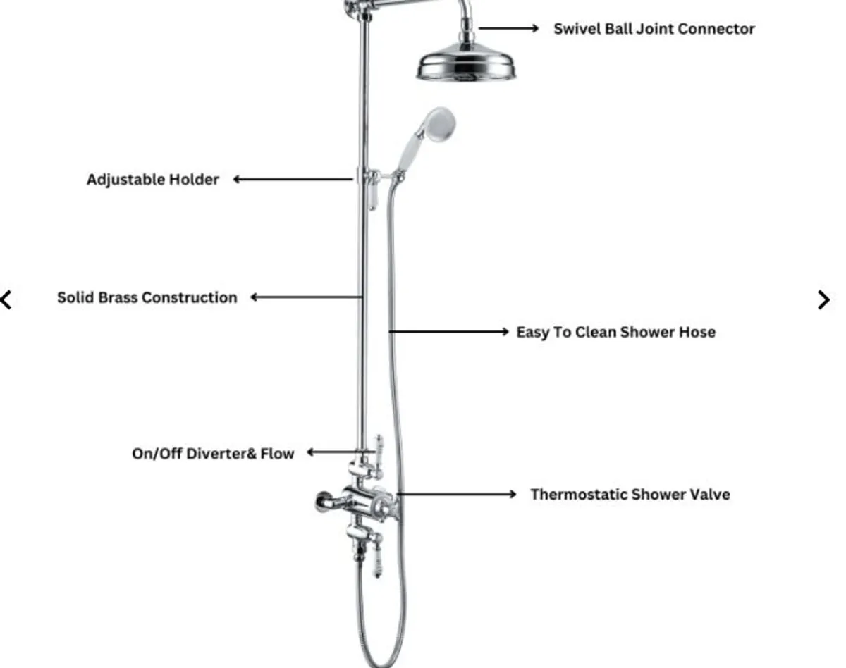 Traditional Thermostatic Mixer Shower set Chrome - Image 3