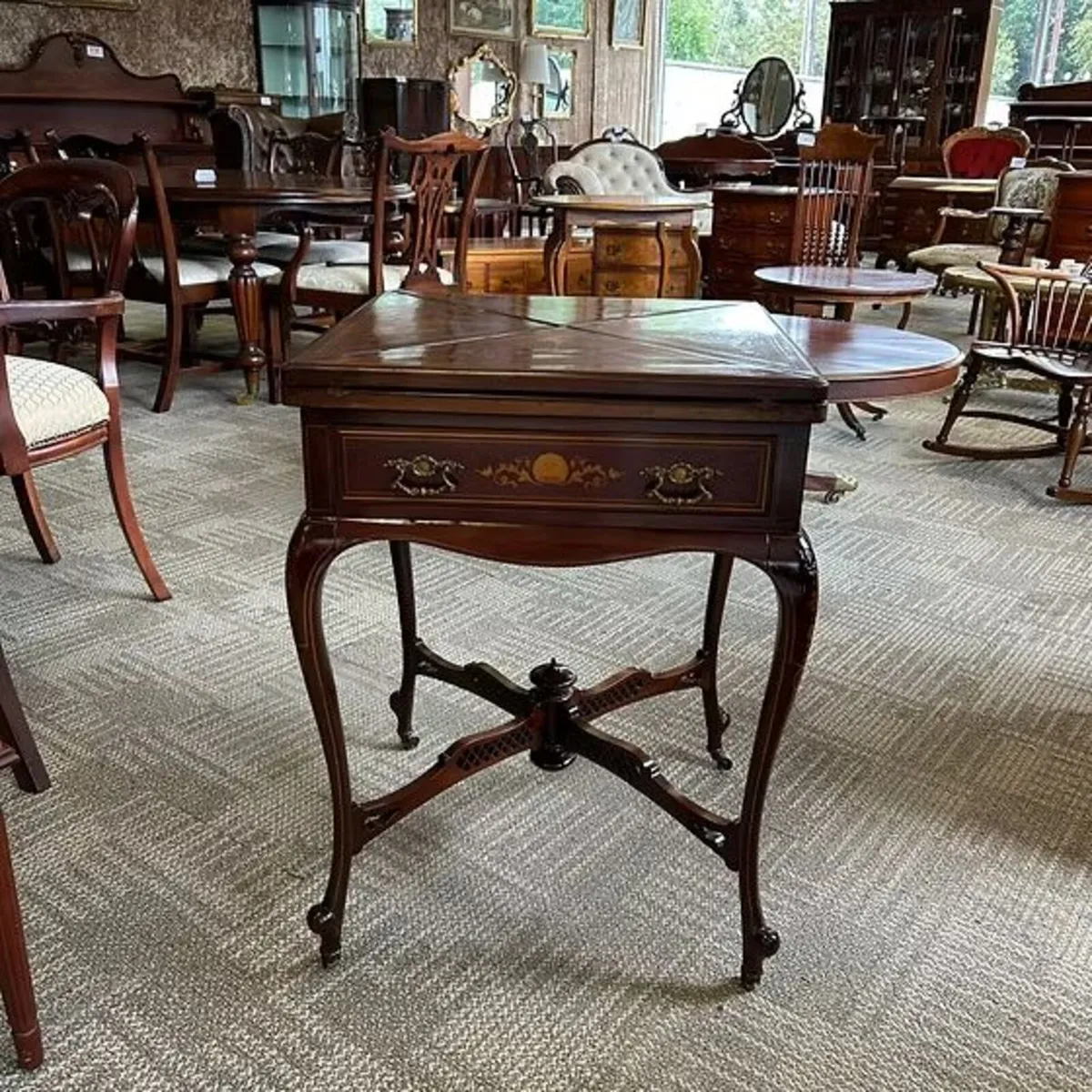 Edwardian  inlaid mahogany games envelope table. T - Image 1