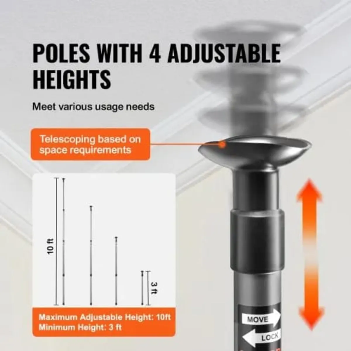 Barrier Poles, 10 Ft Poles with 4 Telescoping Pole - Image 3