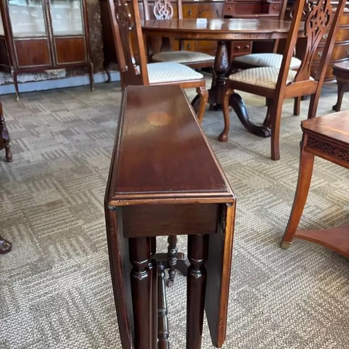 Edwardian inlaid mahogany Sutherland drop leaf cou - Image 2
