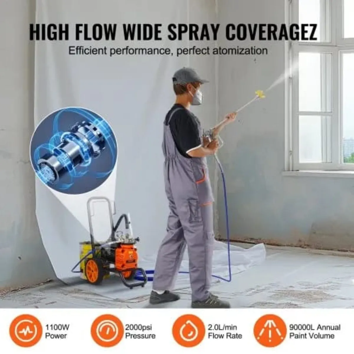 Diaphragm Airless Paint Sprayer, 1100 W Efficiency - Image 2