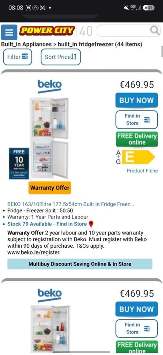 Beko Integrated Fridge Freezer