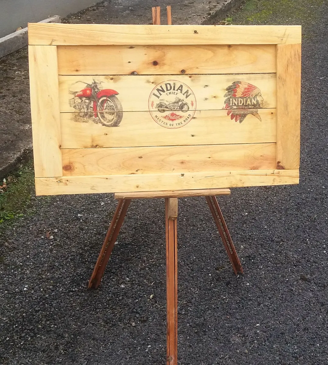 Rustic Vintage Style Motorcycle Sign / Easel - Image 1