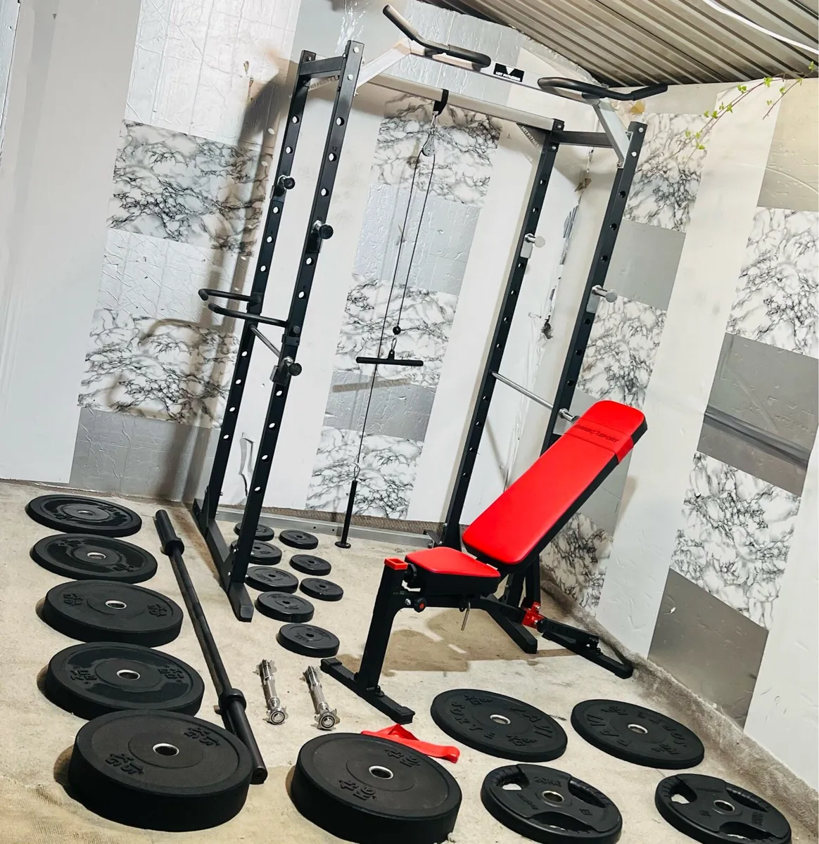 130KG BARBELL SET POWER RACK BENCH DUMBBELLS - Image 4