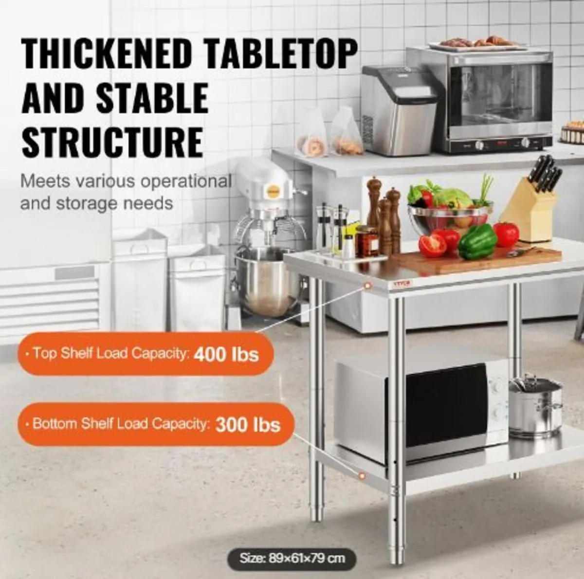 Stainless Steel Prep Table, 900x600x800 mm - Image 2