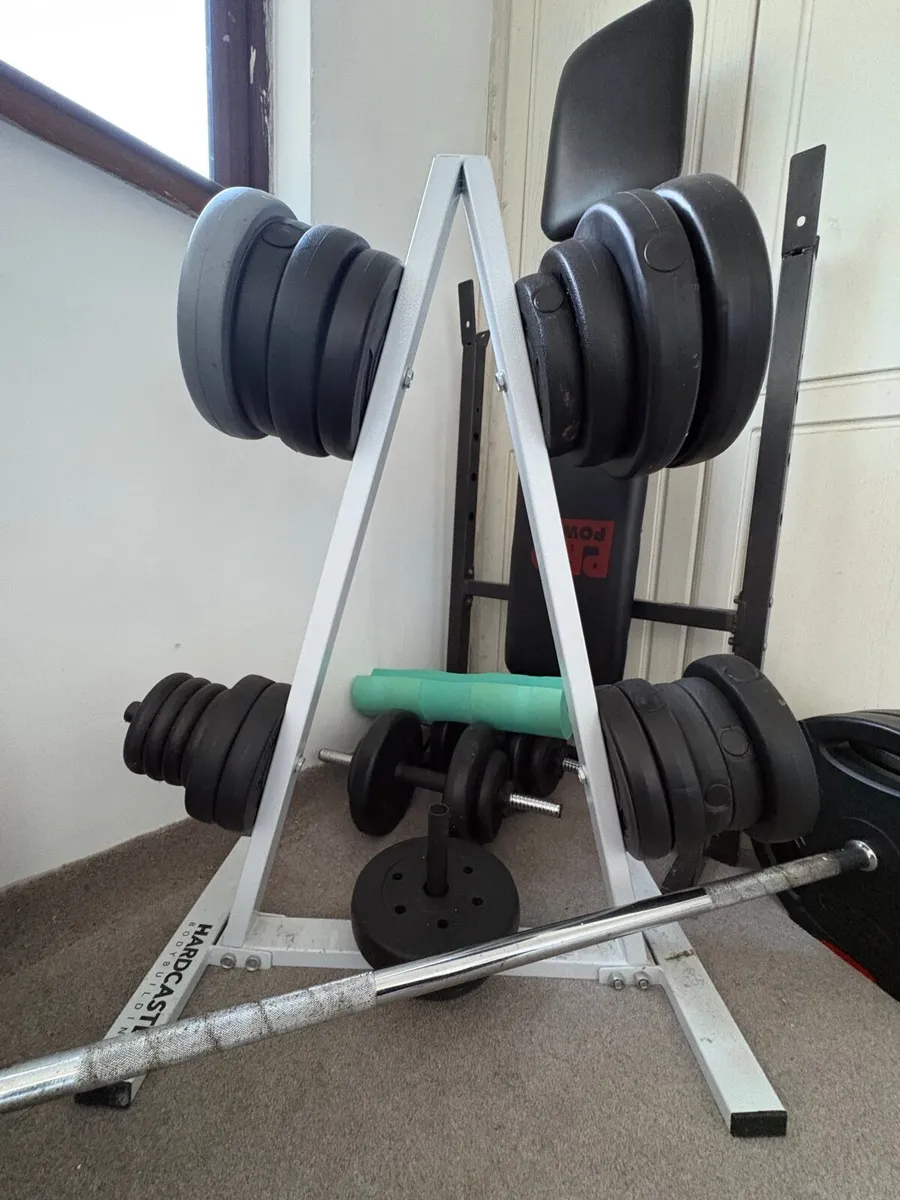Weight set with tree, barbell and bench - Image 3