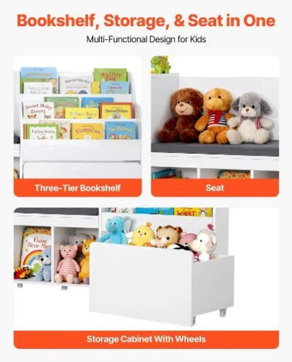 Kids Reading Nook, Wooden Storage - Image 2