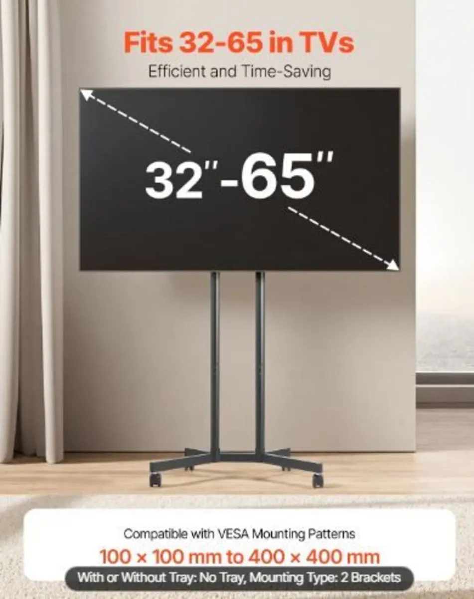 Rolling TV Stand, Mobile TV Cart for 32-65 Inch - Image 2