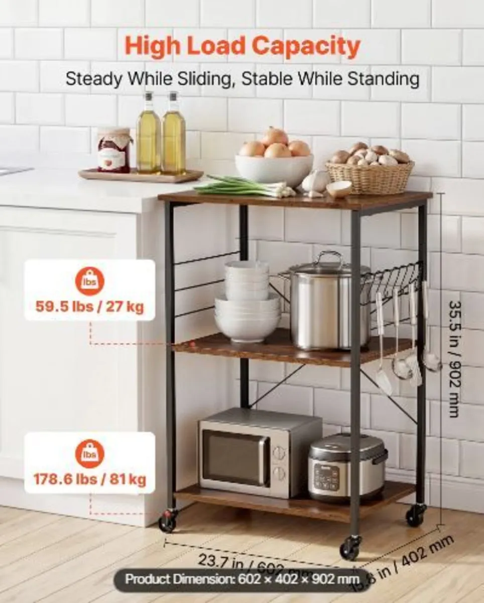 Kitchen Utility Cart, 3 Tier 60 cm - Image 2