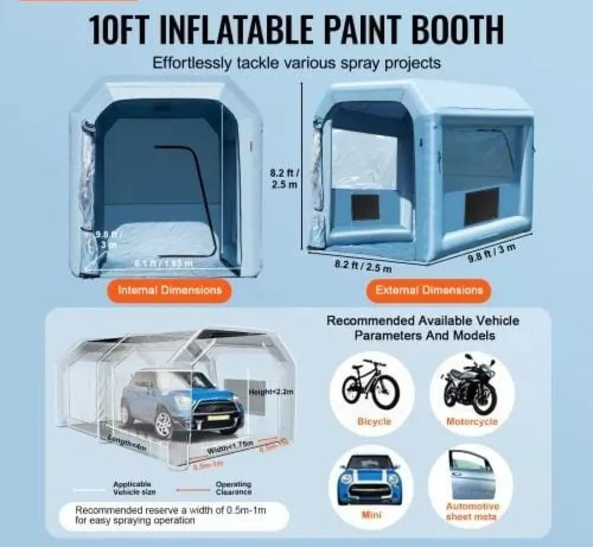 Inflatable Paint Booth, 9.8 x 8.2 x 8.2 ft/3 x 2.5 - Image 2