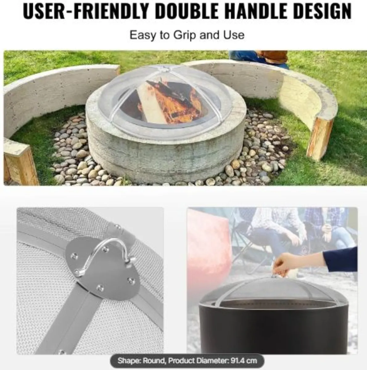 Fire Pit Spark Screen Round 36", Reinforced Heavy - Image 4