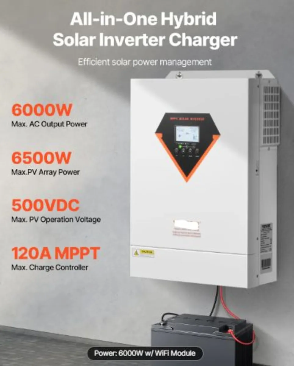 Hybrid Solar Inverter,6000W, All in One Pure Sine - Image 3