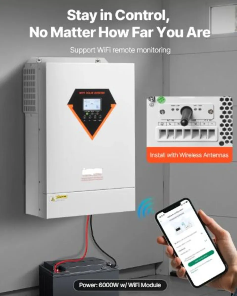 Hybrid Solar Inverter,6000W, All in One Pure Sine - Image 2