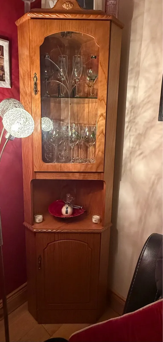 Oak Corner Display Cabinet / Drinks Cabinet - Image 1
