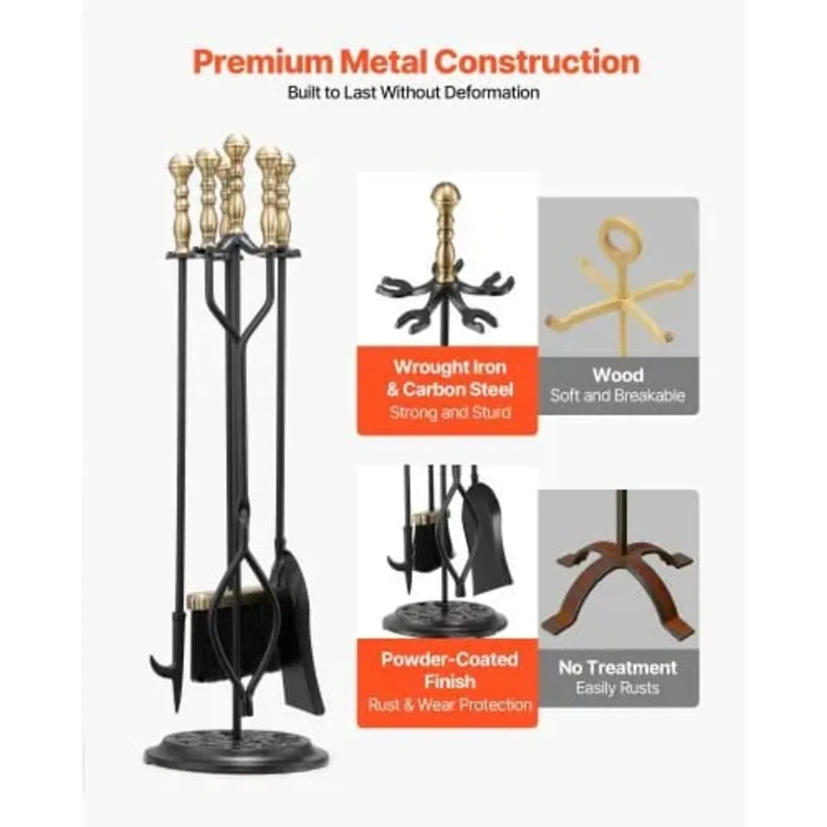 Fireplace Tool Set, 5 PCS Fire Tool Set and Holder - Image 2