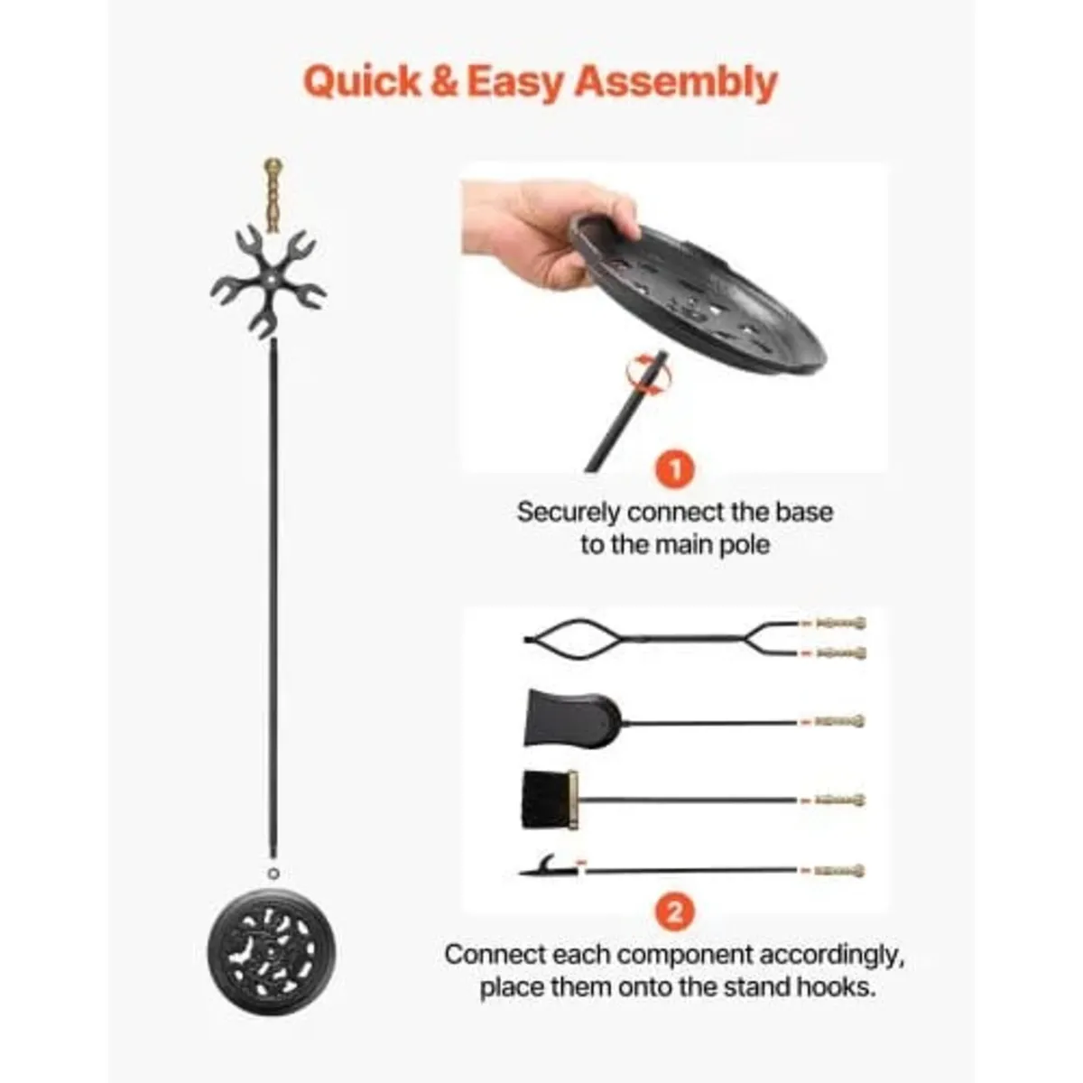 Fireplace Tool Set, 5 PCS Fire Tool Set and Holder - Image 4