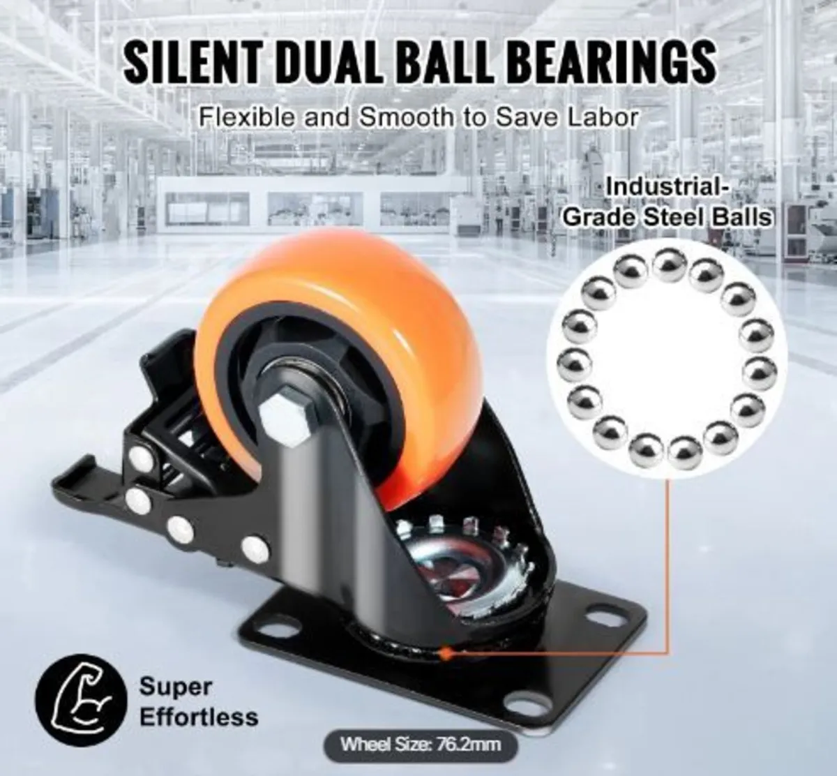 Caster Wheels, 7.6 cm Swivel Plate Casters - Image 3
