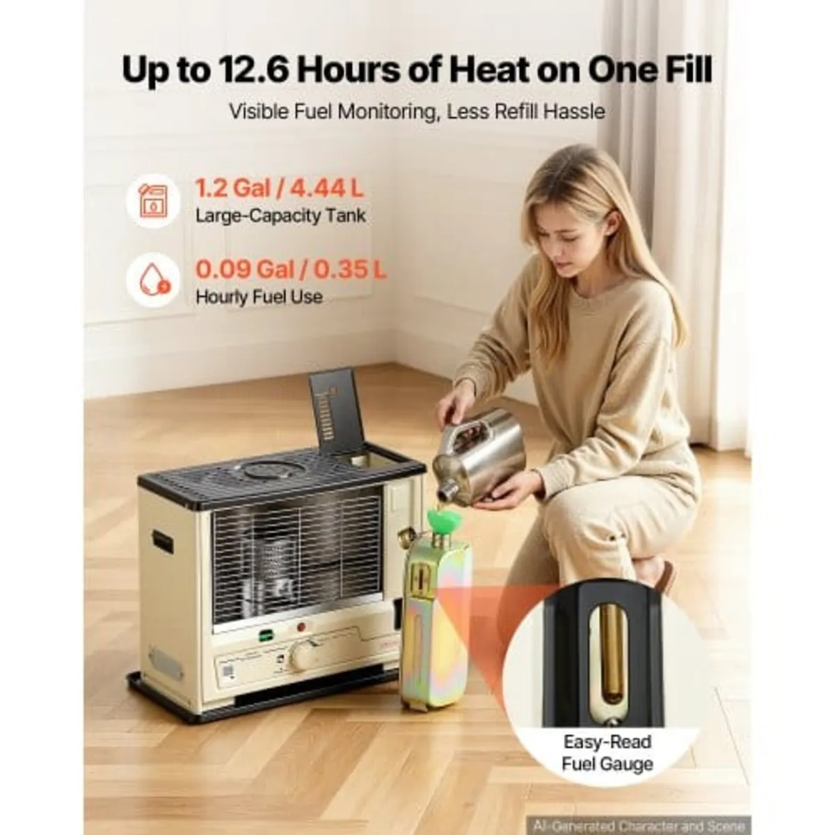Cordless Radiant Kerosene Heater, 10000 BTU Portab - Image 3