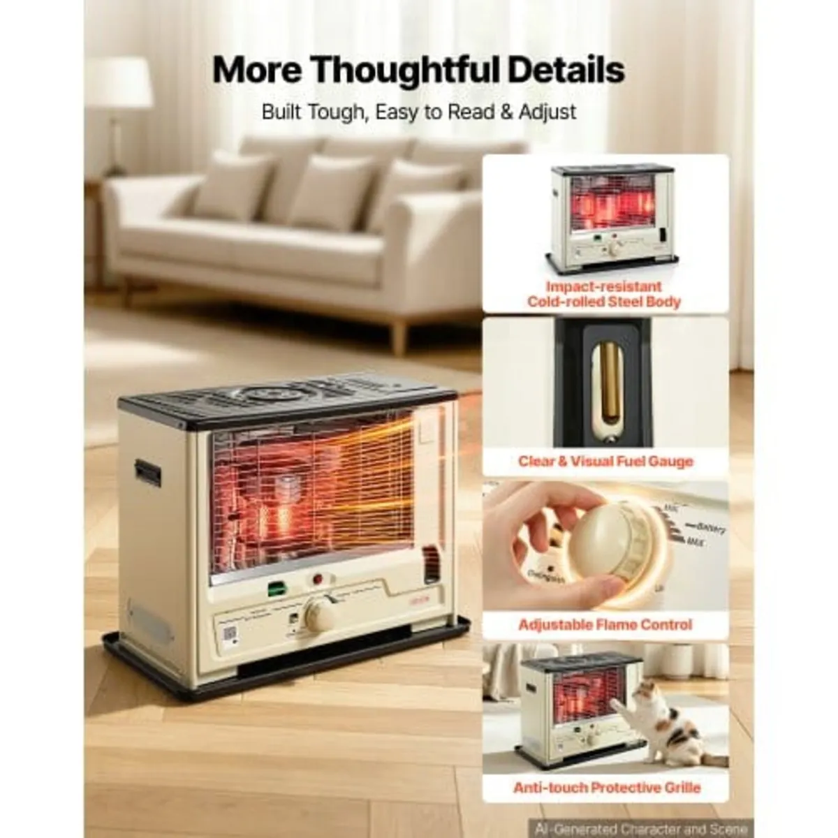 Cordless Radiant Kerosene Heater, 10000 BTU Portab - Image 4