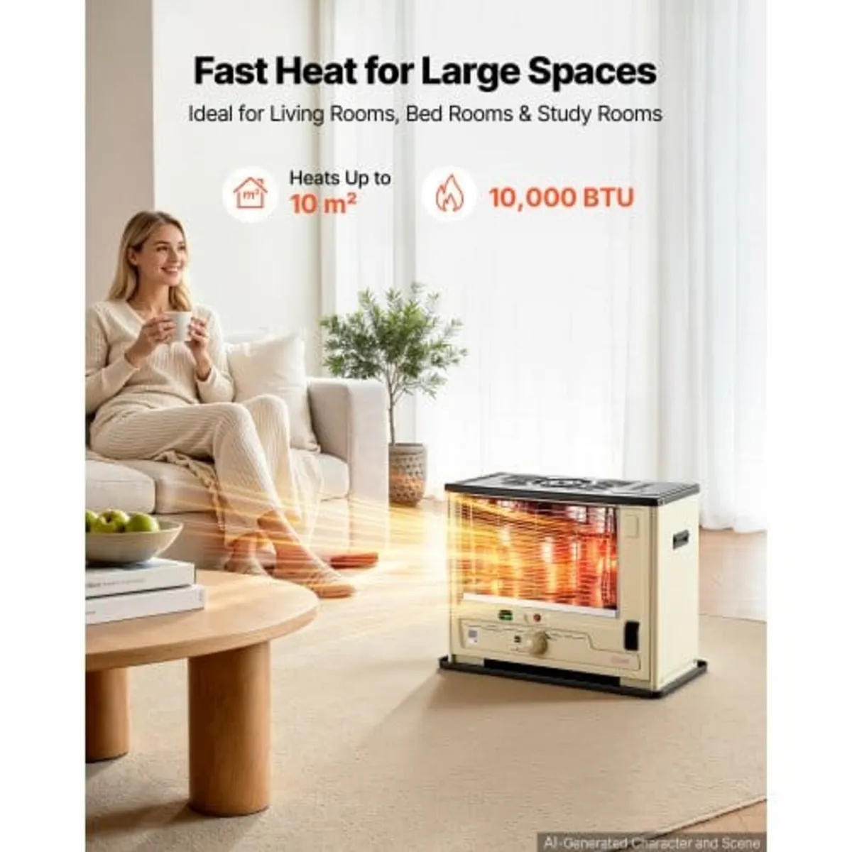 Cordless Radiant Kerosene Heater, 10000 BTU Portab - Image 2
