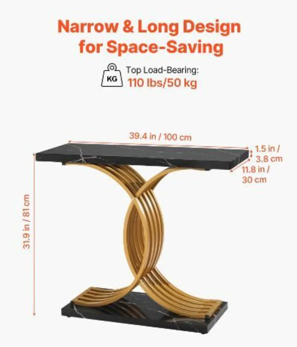 100 cm Gold Console Table, Modern Desk - Image 2