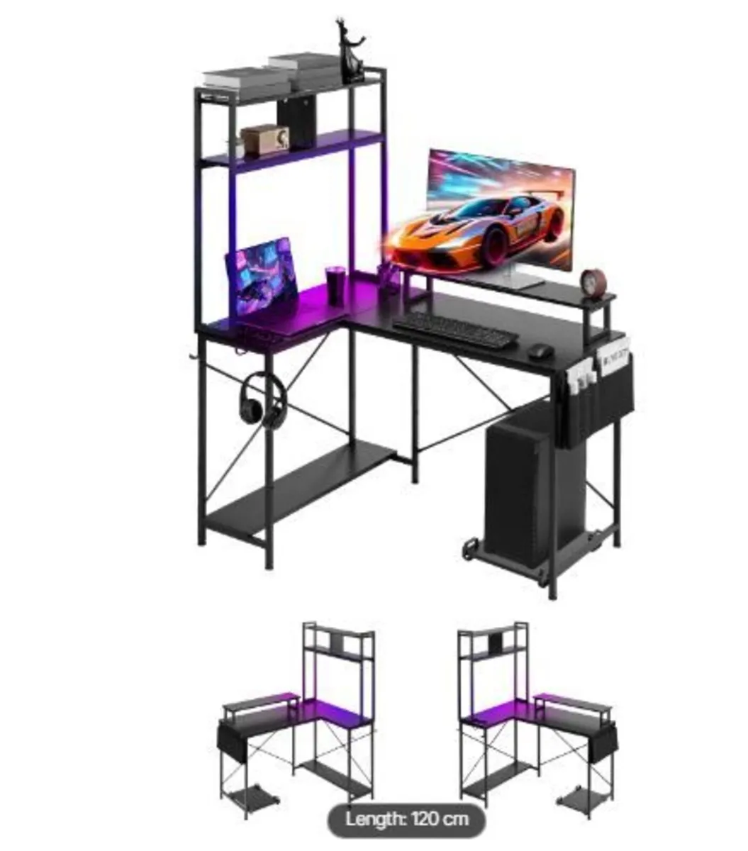 L-Shaped Gaming Desk with LED Lights - Image 1