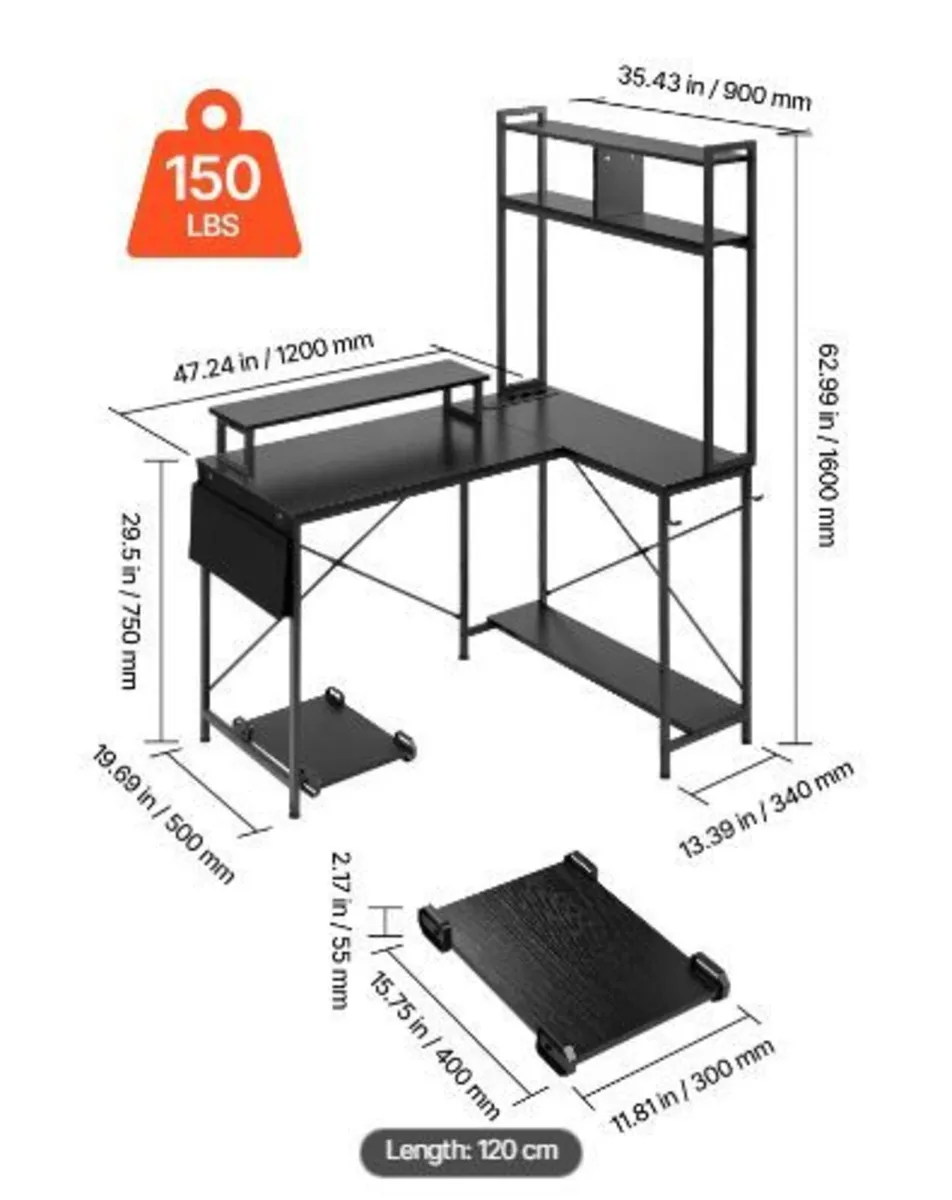 L-Shaped Gaming Desk with LED Lights - Image 2