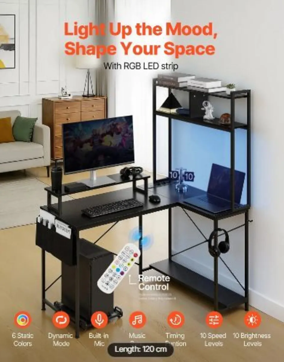 L-Shaped Gaming Desk with LED Lights - Image 4