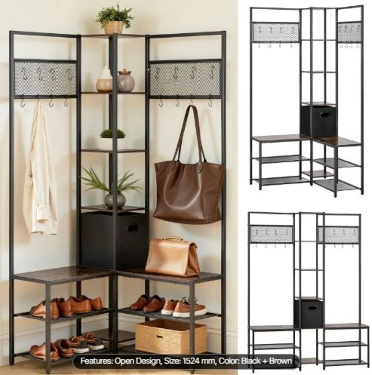 Corner Hall Tree with Shoe Bench, 1800 mm - Image 3