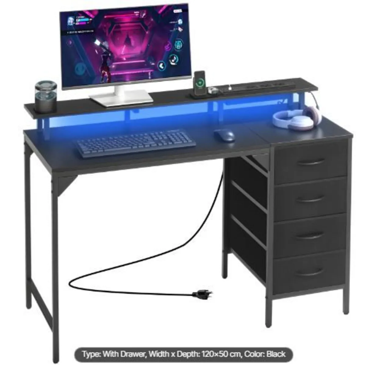 120 cm Computer Desk with Smart LED Lights - Image 3