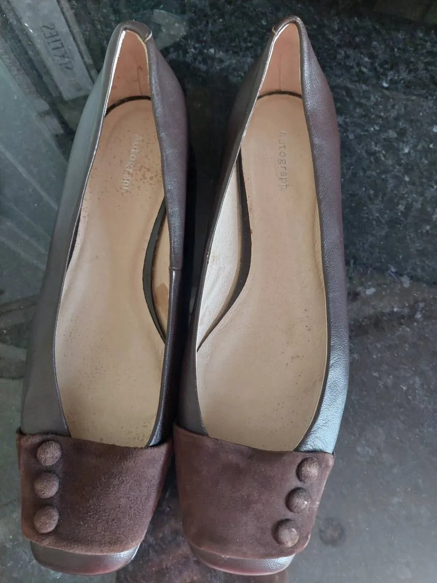 Marks & Spencer Brown Leather Court Shoes. - Image 1