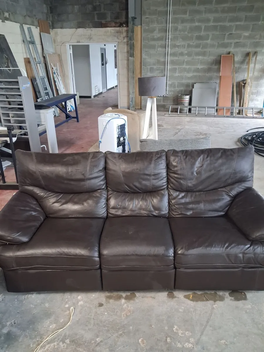 Brown Leather  3 Seater Recliner Sofa - Image 3
