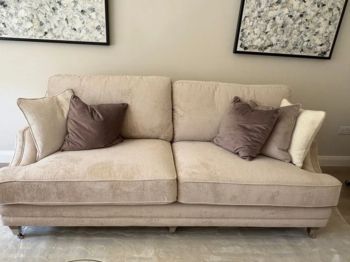 Cream fabric sofa and matching armchair set - Image 2