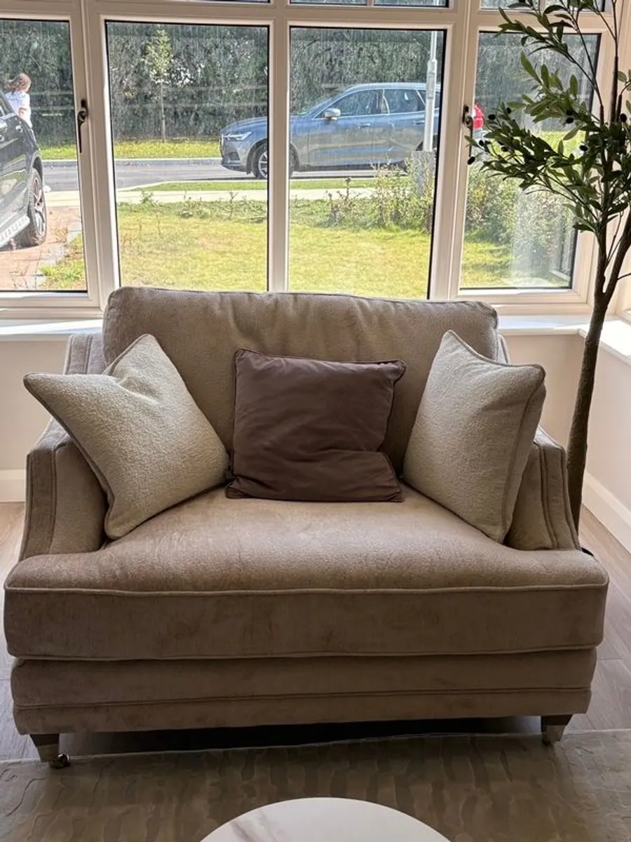 Cream fabric sofa and matching armchair set - Image 3