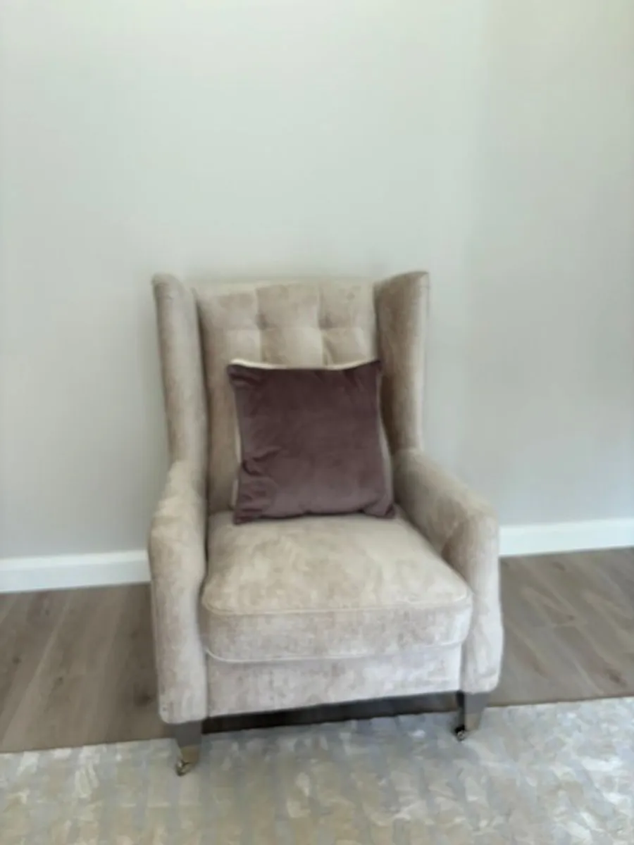 Cream fabric sofa and matching armchair set - Image 1