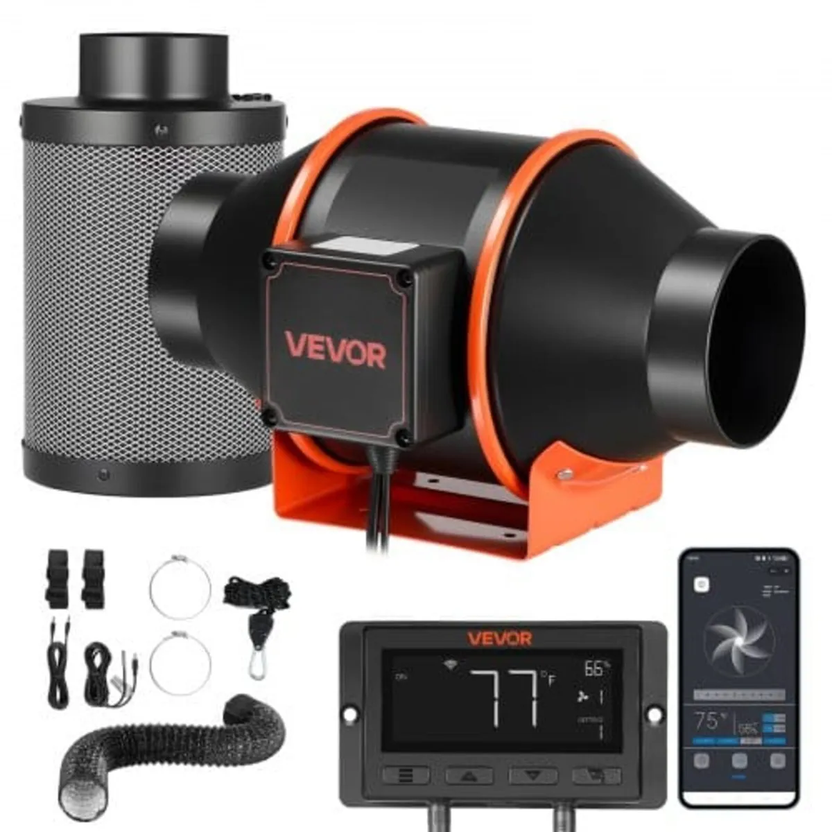 Inline Duct Fan Kit Carbon Filter, 349 m³/h 101.6 - Image 1