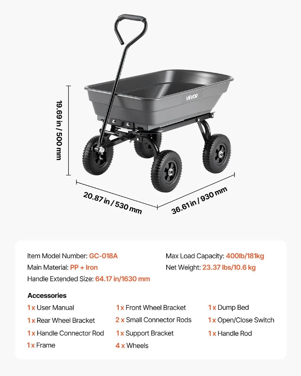 Garden Dump Cart 181kg - No-Flat Wheels - Image 3