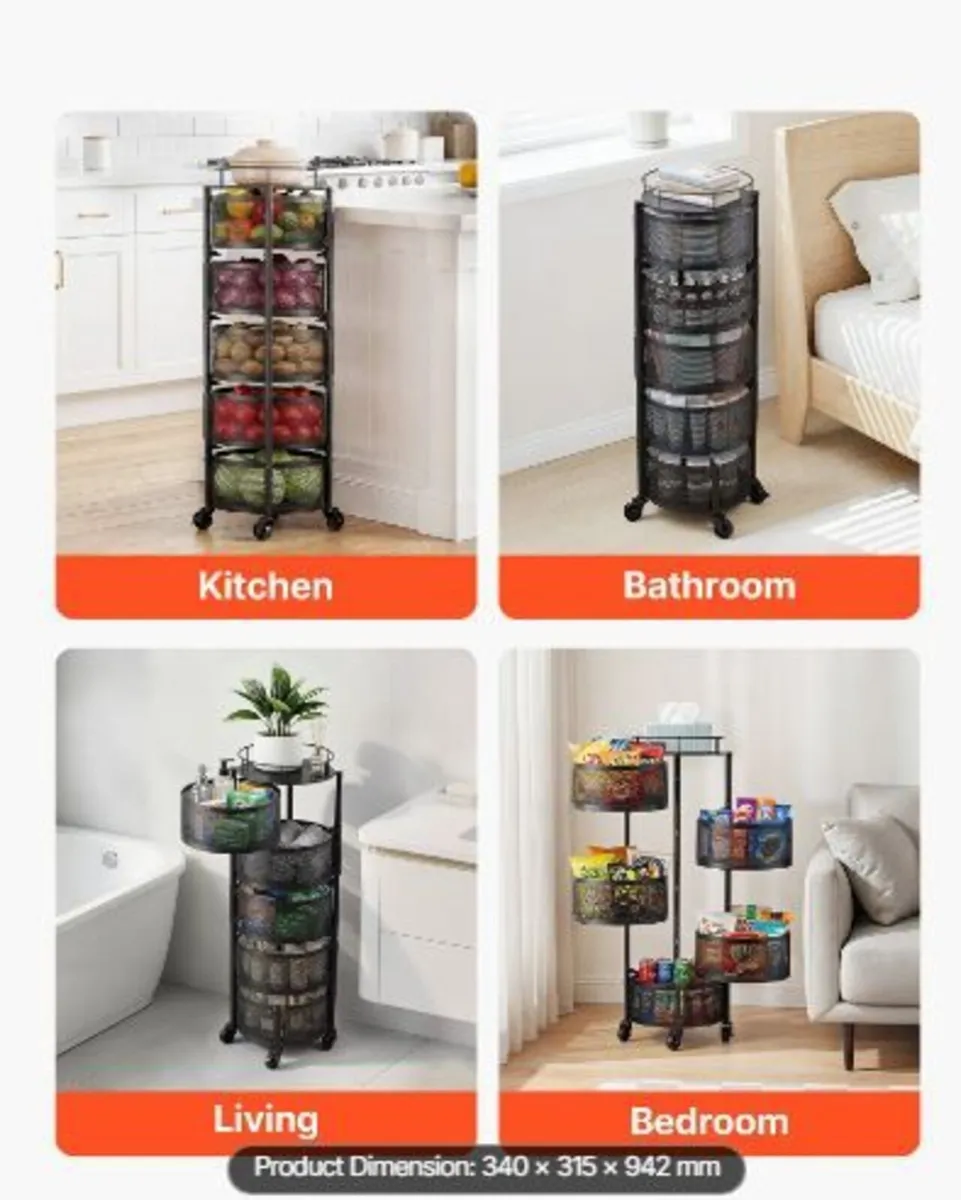 Rotating Storage Rack Cart, 5 Tier Fruit - Image 2