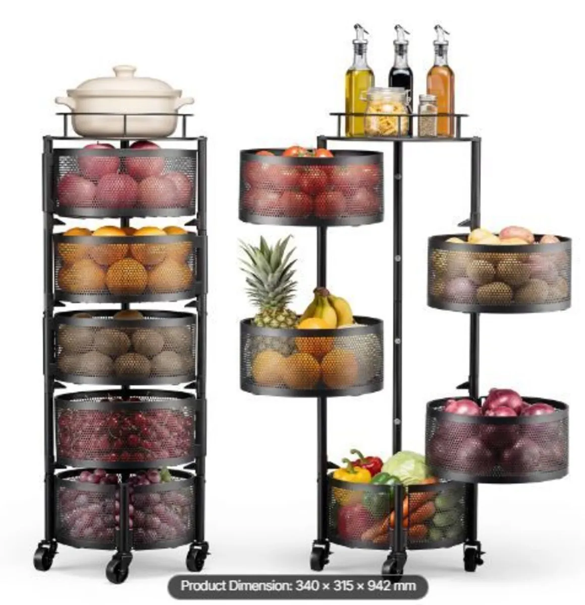 Rotating Storage Rack Cart, 5 Tier Fruit - Image 4