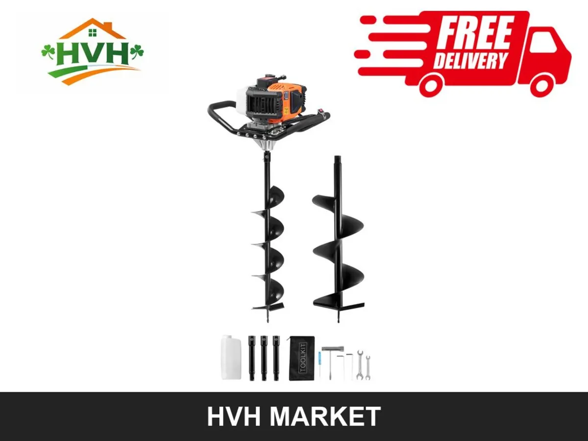 52cc Petrol Post Hole Digger with 6 & 10in Bits - Image 1