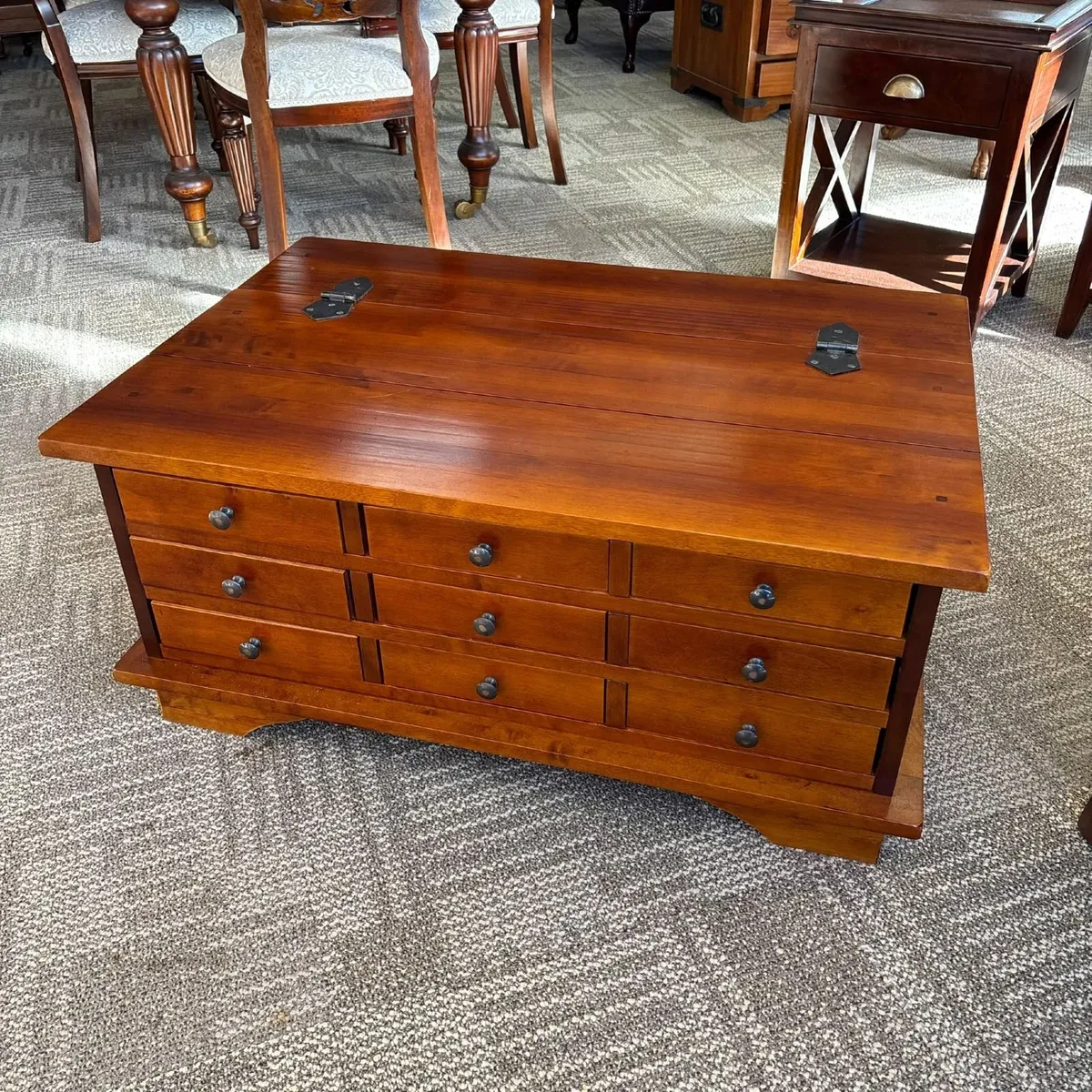 Handsome mahogany nine drawer chest coffee table. - Image 1