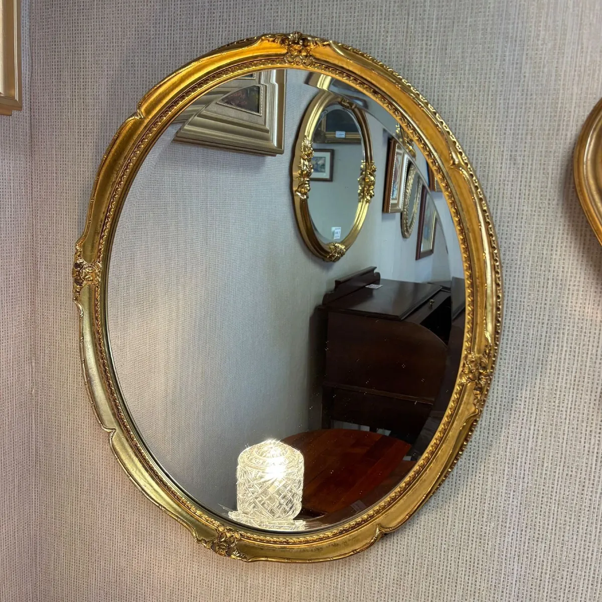 Fabulous ornate gilt oval shaped wall mirror - Image 1