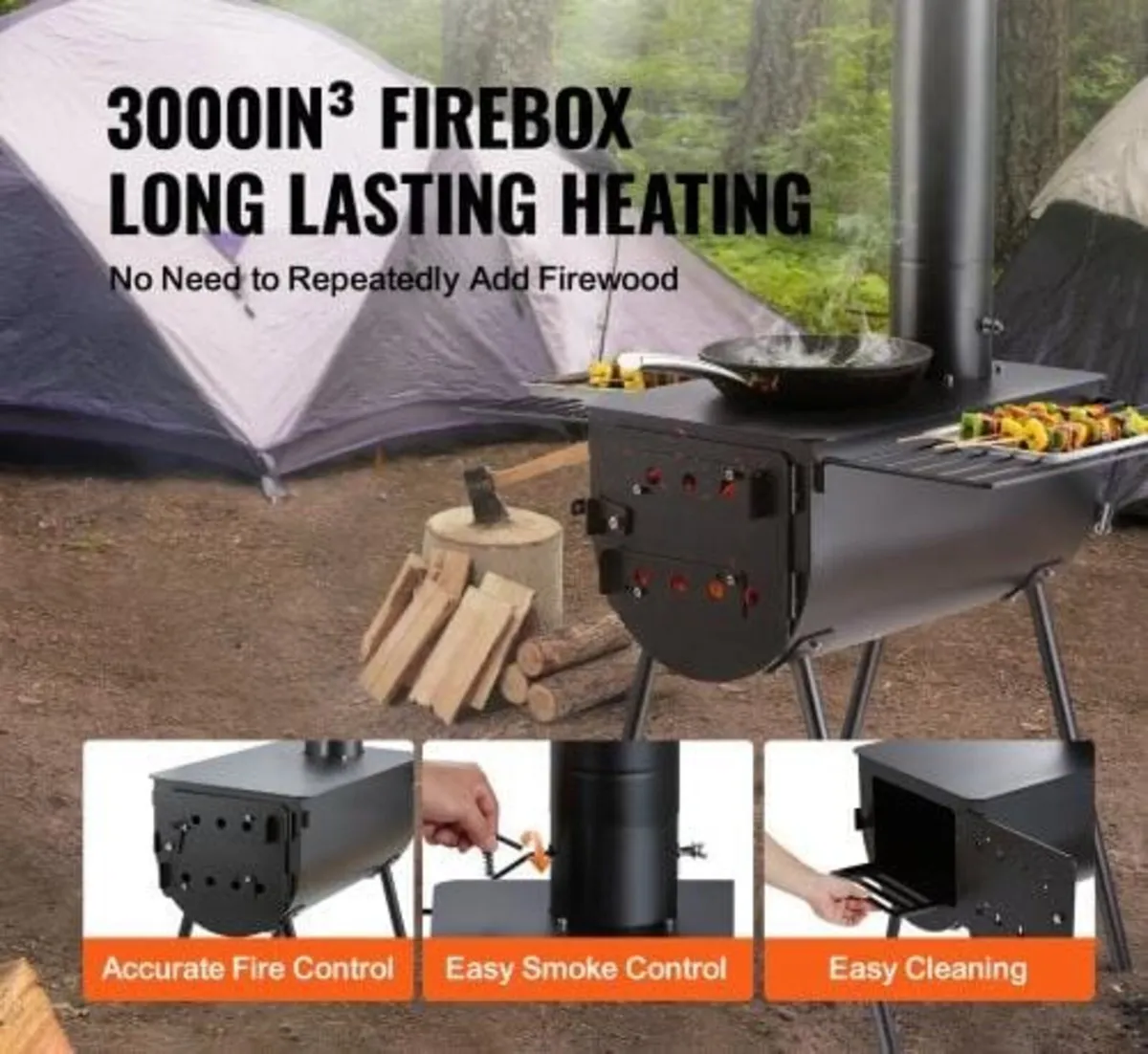 Wood Stove, 3 m, Alloy Steel Camping Tent Stove, P - Image 2