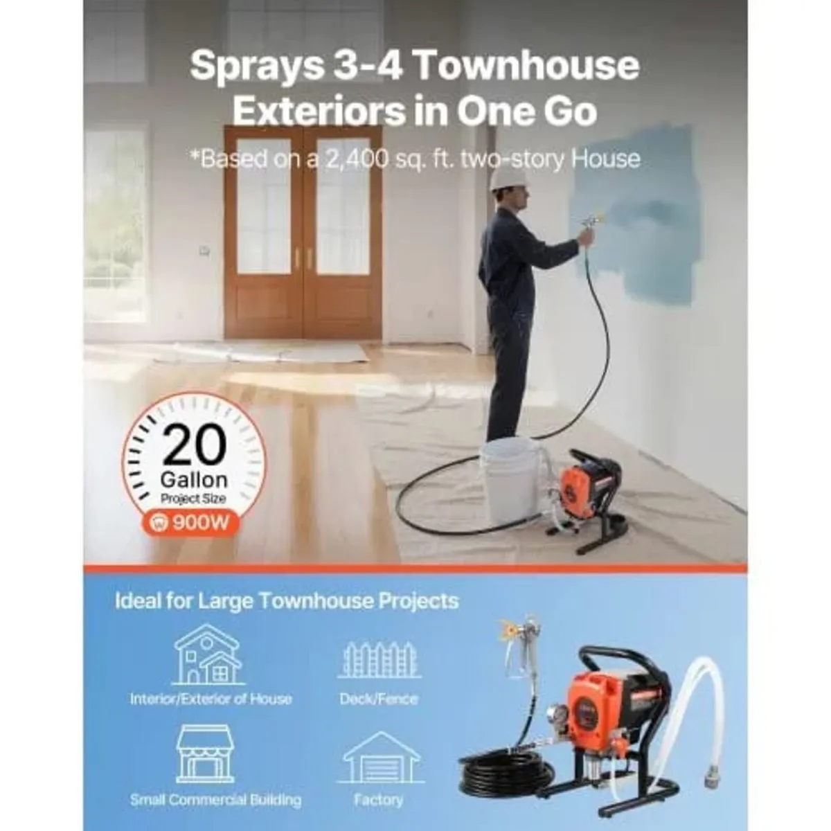 Stand Airless Paint Sprayer, 900W, 3300PSI High Pr - Image 2